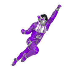 astronaut explorer is flying up like a super hero