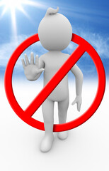 3D illustration of white character gestures to stop