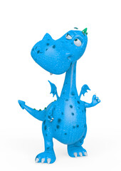baby dragon is in doubt on white background