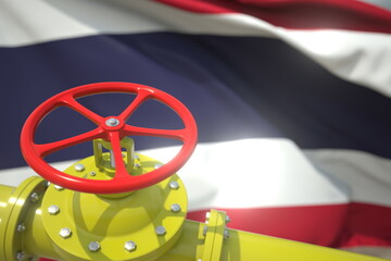 Waving flag of Thailand and the gas or oil pipeline valve. Conceptual 3d rendering