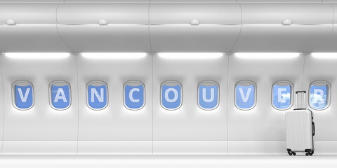 Airliner portholes with Vancouver text. 3d rendering