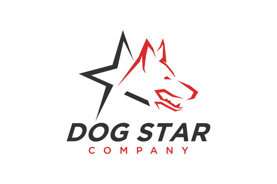 Star White Dog Wolf Fox Hound Head logo design vector