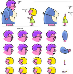 Fototapeta premium Grandmother and granddaughter - conversation. The characters talk to each other, the set includes bodies, hands, heads with different facial expressions, from which you can compose any situation