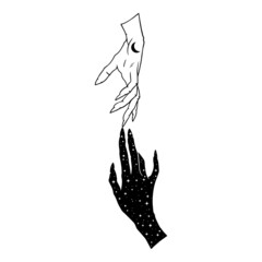 Hand Drawn Hands, Vector Set of Female Hands with Stars. Mystic Occult Silhouettes