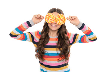 lollipop child. kid in colorful sweater hold lollypop. sugar candy on stick. caramel candy shop.