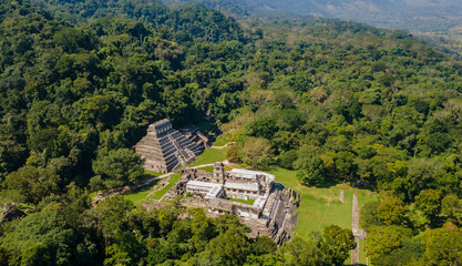 Ancient Mayan Pyramid Ruins in Mexico. Aerial View