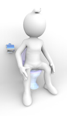 3D illustration of white character in the toilet