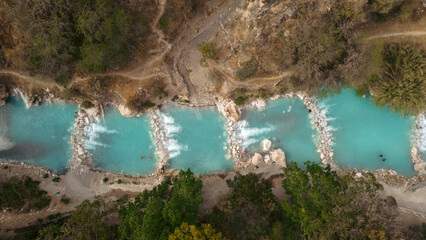 Tolantongo River in Mexico. Aerial View