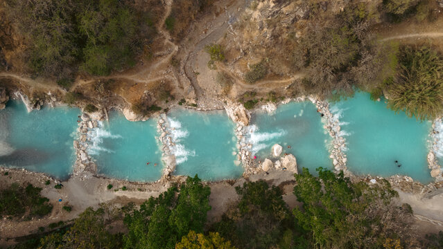 Tolantongo River in Mexico. Aerial View