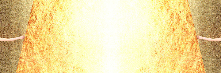 カーテンを開ける手