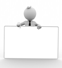 3D Illustration of white character with a billboard, presentation or information