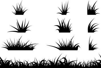 Grass silhouette set. Weed collection. Vector illustration isolated on white background.