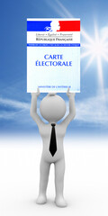 3D Illustration of white character holding a French voter card - 497162338