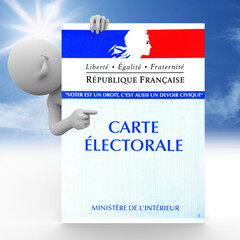 3D Illustration of white character holding a French voter card