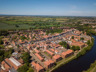 Fototapeta na wymiar Ariel view of the river tees showing the market town of yarm