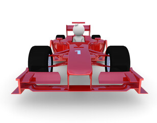 3D Illustration of white character in a race car