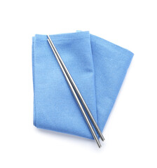 Chopsticks with clean napkin on white background