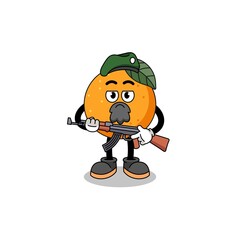 Character cartoon of orange fruit as a special force