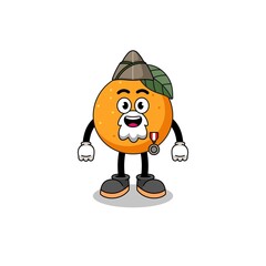 Character cartoon of orange fruit as a veteran