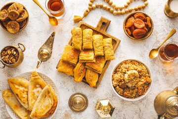 Fototapeta premium Traditional Eastern dishes on grunge background