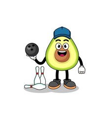 Mascot of avocado as a bowling player