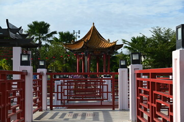 Kuching, Sarawak Malaysia - April 5th 2022: The Malaysia-China Friendship Park at Song Road, Kuching, Sarawak