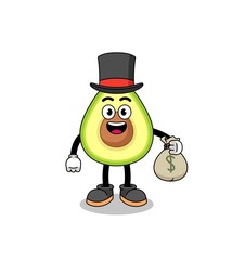 avocado mascot illustration rich man holding a money sack
