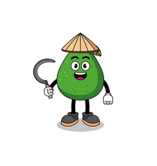 Illustration of avocado fruit as an asian farmer