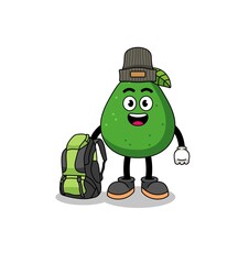 Illustration of avocado fruit mascot as a hiker
