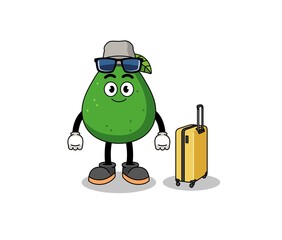avocado fruit mascot doing vacation