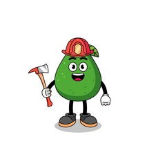 Cartoon mascot of avocado fruit firefighter