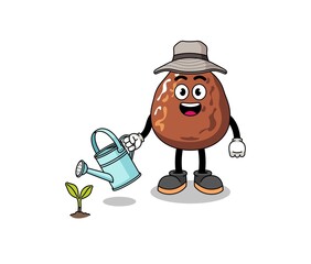 Illustration of date fruit cartoon watering the plant