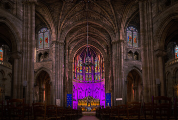Panoramic interior of a large  neo-gothic church in Bordeaux, France