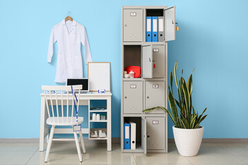 Interior of doctor's office with locker in clinic