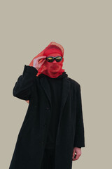 Superhero man with red mask and sunglasses fashion fighter