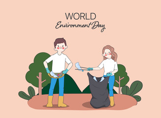 Volunteers keeping Waste animation. save world save environment background. Doodle cartoon hand drawn character.