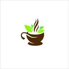 Fototapeta na wymiar The logo design is combination cup coffee and leaf for health
