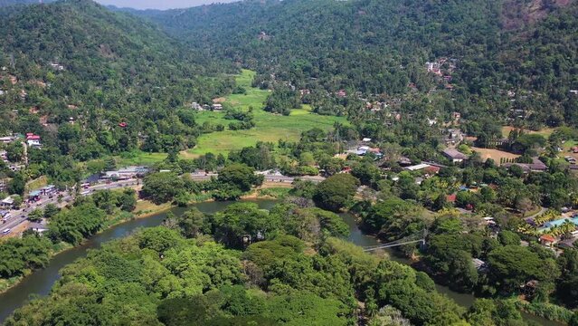 Aerial view of Peradeniya, a small town along the river, Kendy, Sri Lanka