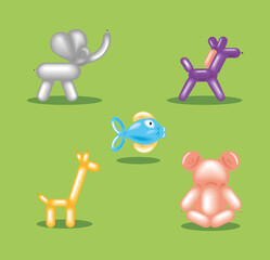 icons collection animals balloons