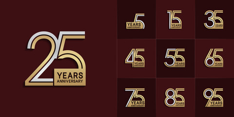 set of anniversary premium collection silver and gold color can be use for celebration event