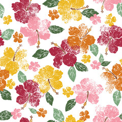 Seamless pattern of hazy tropical flowers and plants,