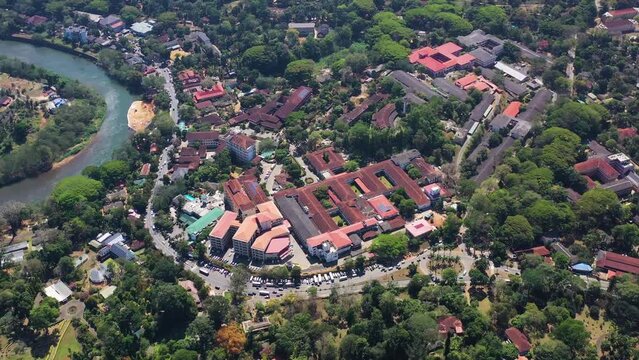 Aerial view of Peradeniya, a small town along the river, Kendy, Sri Lanka