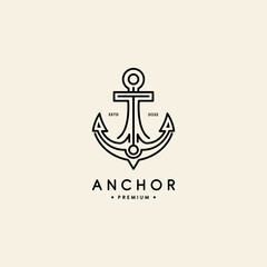 Boat anchor nautical logo design with monoline style