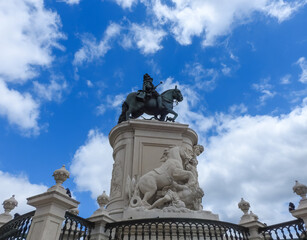Fototapeta na wymiar Lisbon, Portugal - June 19 2019: equestrian monument at Praca do Comercio, center of Lisbon.