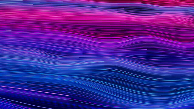 Purple, Blue and Pink Colored Stripes form Abstract Neon Lines Background. 3D Render.