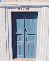 blue old door Santorini