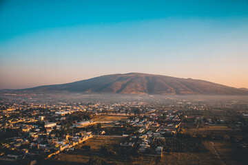 view of mountain from hot air balloon