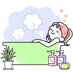 入浴してリラックスする若い女性