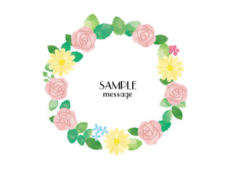 バラとマーガレットのフラワーリース