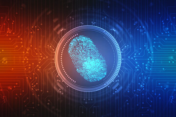 Abstract security system concept with fingerprint on technology background, Fingerprint Scanning Identification System. Biometric Authorization and Business Security Concept